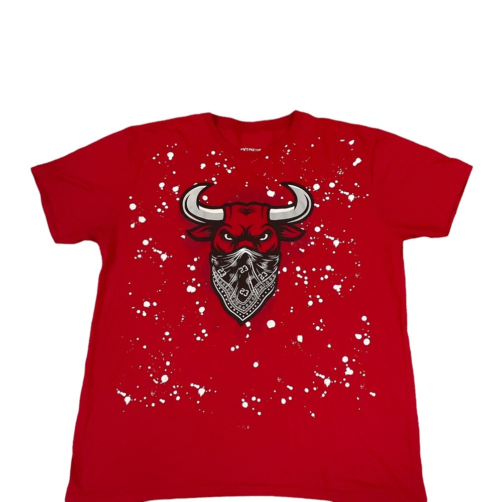 Logo Chicago Bulls Basketball Red Shirt 23 Bandana Paint Splatter Size XL.   P